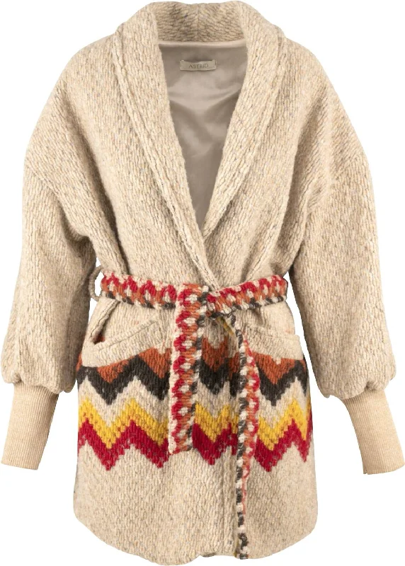 Women's Festive Attire Women's Bonaroo Belted Cardigan In Beige Combo