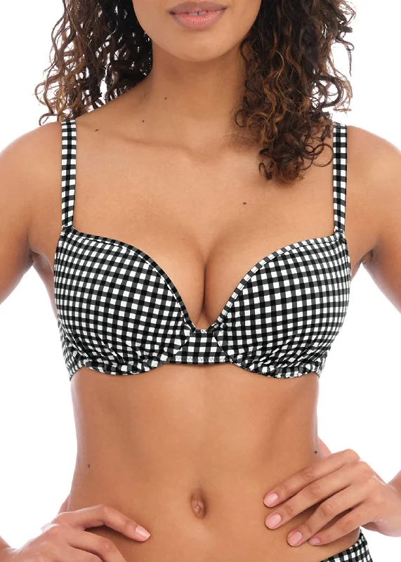 Women's Layered Outfit Check In Underwire Molded Bikini Top In Black/white