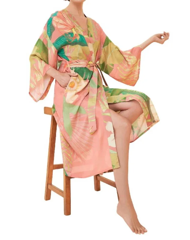 Formal Garments For Women Delicate Tropical Kimono Gown In Candy