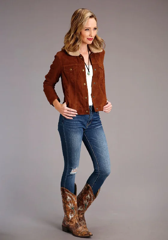 Women's Night-Out Clothes Stetson Womens Ginger Brown Leather Suede Jean Jacket