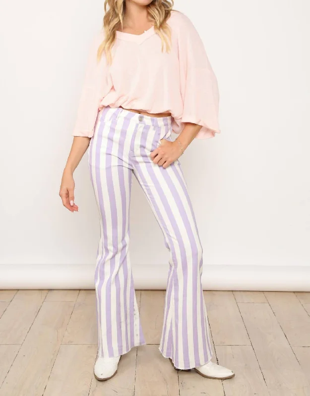 Casual Chic Clothing For Women Stripe Denim Flares Jeans In Lavender