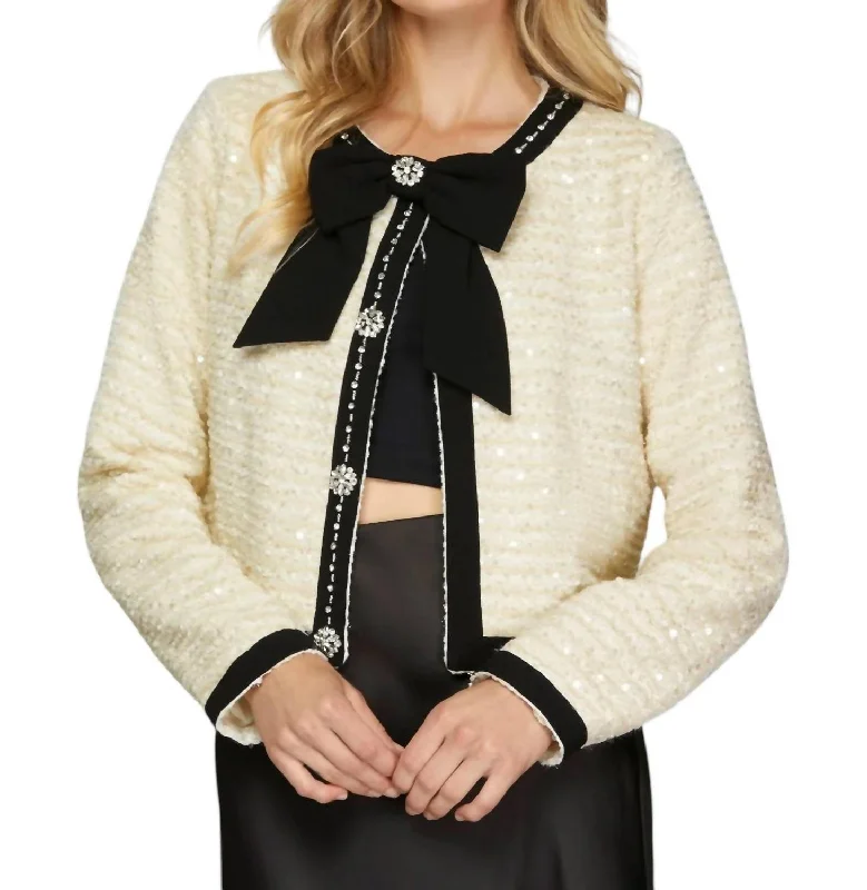 Women's Outfit For The Office Bow Jacket In Black/cream