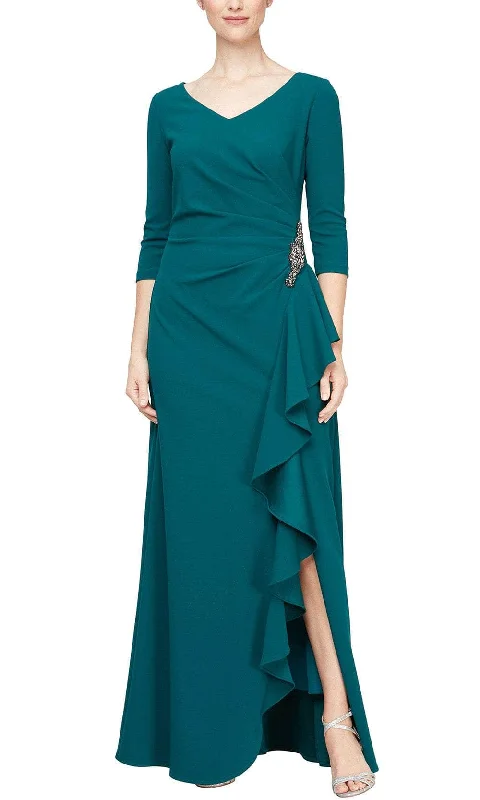 Women's Clothing For Holiday Travel Alex Evenings 8160400 - Crepe Quarter Sleeve Formal Gown