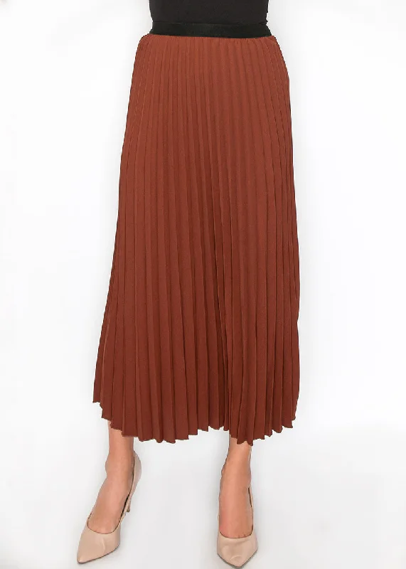 Women's Relaxed Outfit Classic Pleated Rust Midi Skirt