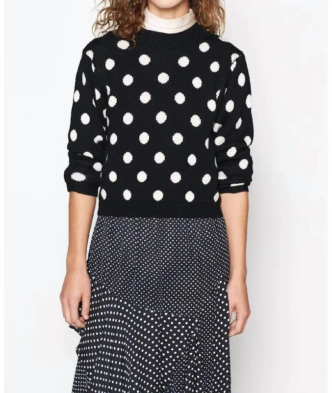 Women's Professional Outfit Brettina B Polka Dot Wool Crew Neck Sweater In Black, White