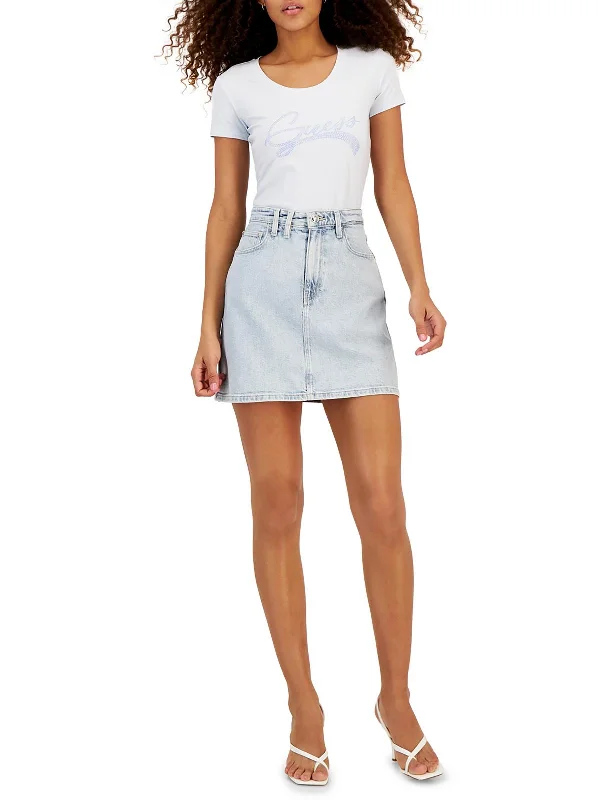 Clothing Brands Womens Mini Faded Denim Skirt