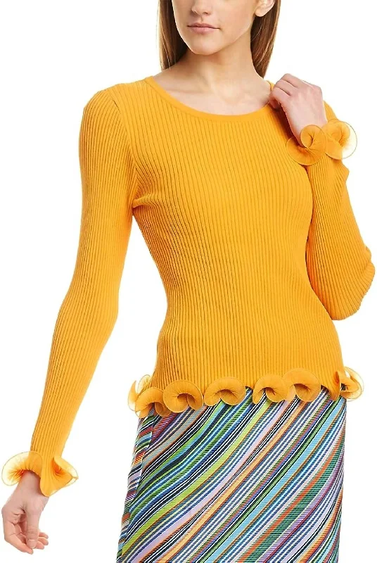 High Street Women's Fashion for Trendy Shoppers Wired Edge Ribbed Knit Pullover Sweater In Tangerine