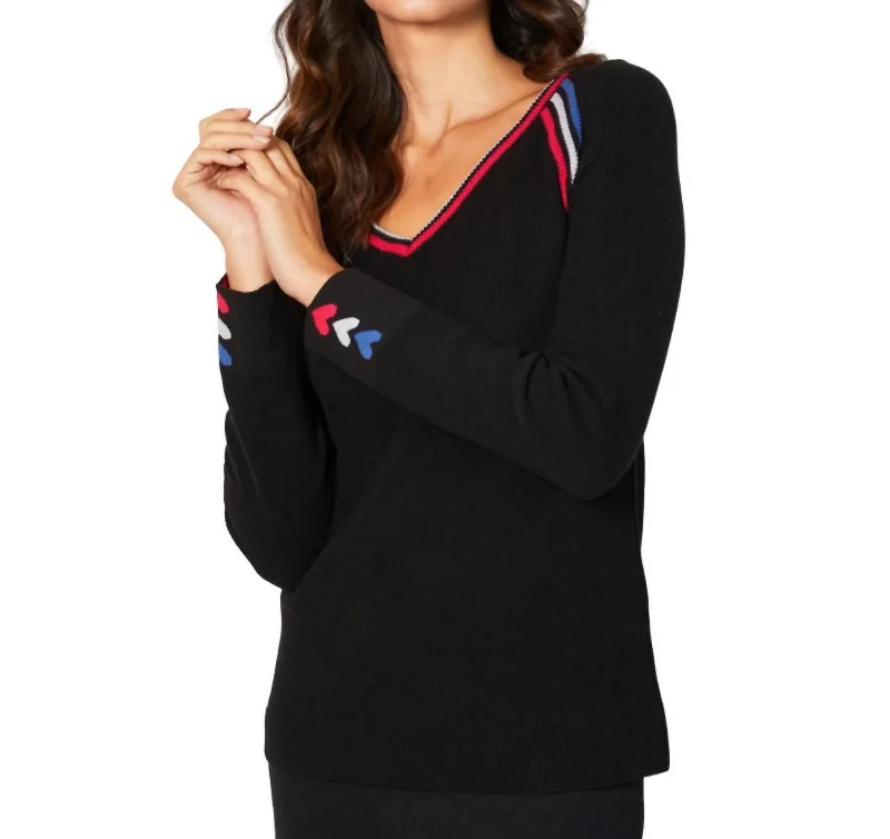 Modern Women's Wardrobe Essentials V-Neck Knit Top In Black/multi