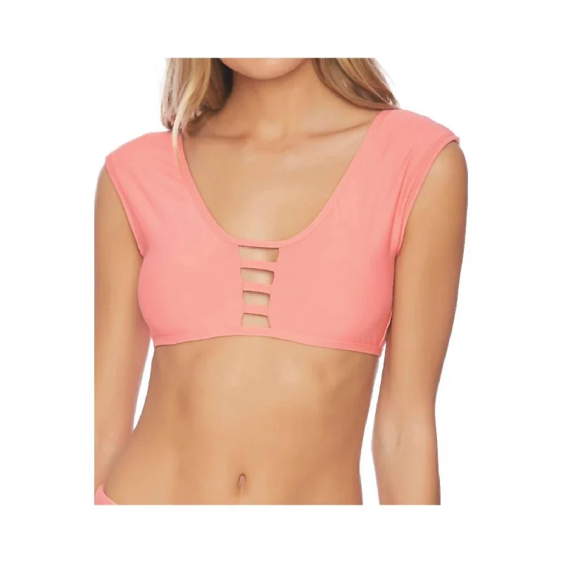 Winter Wardrobe Clearance Solid Coordinator Bralette Bikini Top In Pink Grapefruit