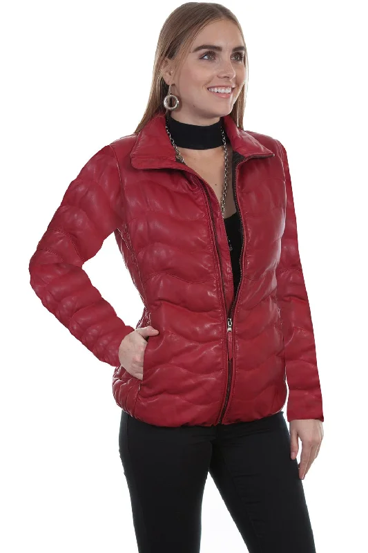 Women's Comfortable Clothes For Weekends Scully Womens Red Lamb Leather Puffy Jacket