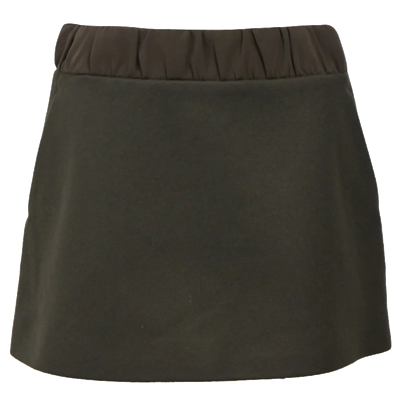 Elegant Women's Fashion Neil Barrett Mini Gartered Waist A-line Skirt in Olive Wool