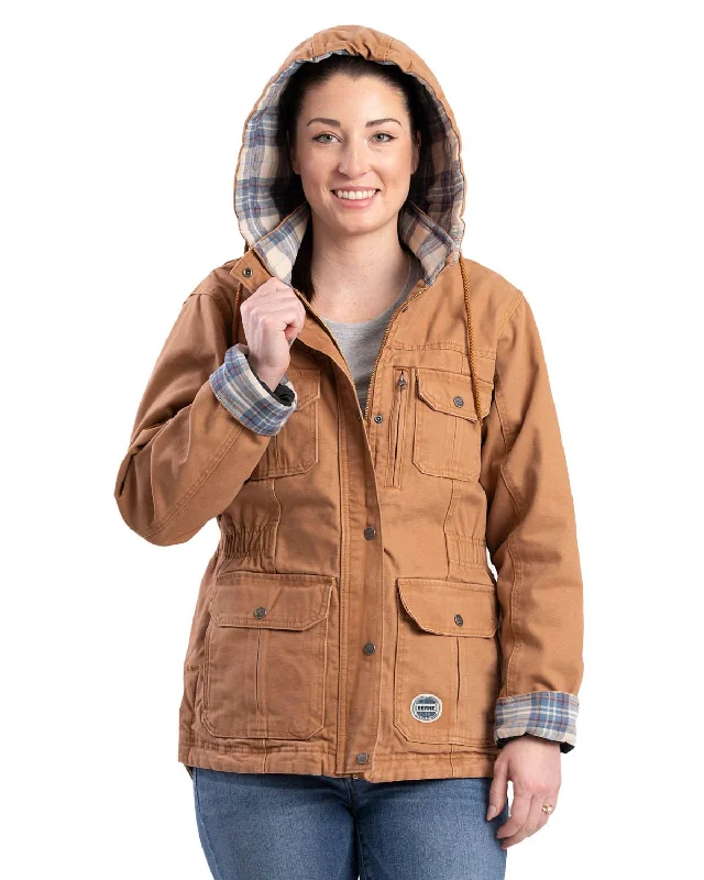 Women's Transitional Apparel Berne Brown Duck 100% Cotton Womens Vintage Washed Duck Barn Coat