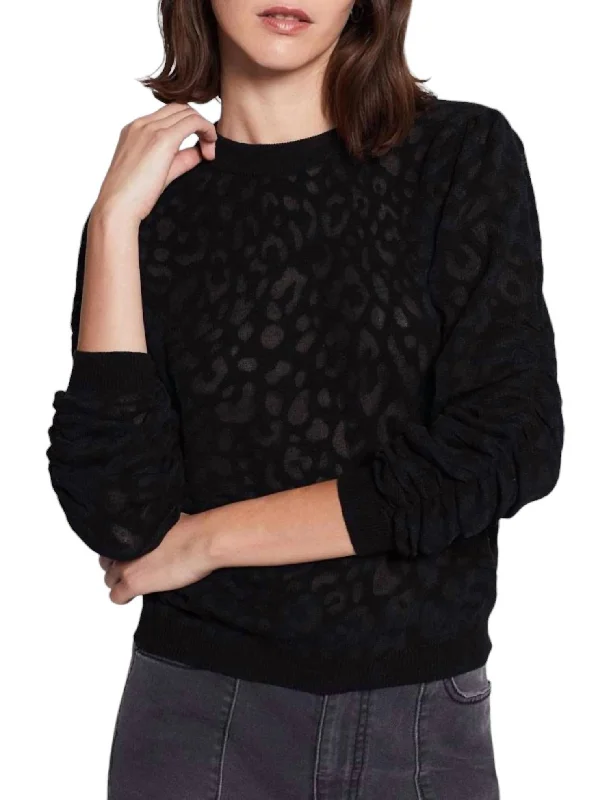 Women's Elegant Outfit Itana Leopard Burnout Caviar Knit Sweater In Black