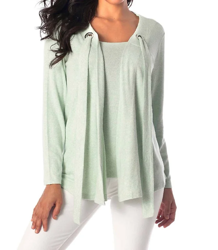 Women's Evening Outfit Nikki Kashmira Grommet Open Cardigan In Mint