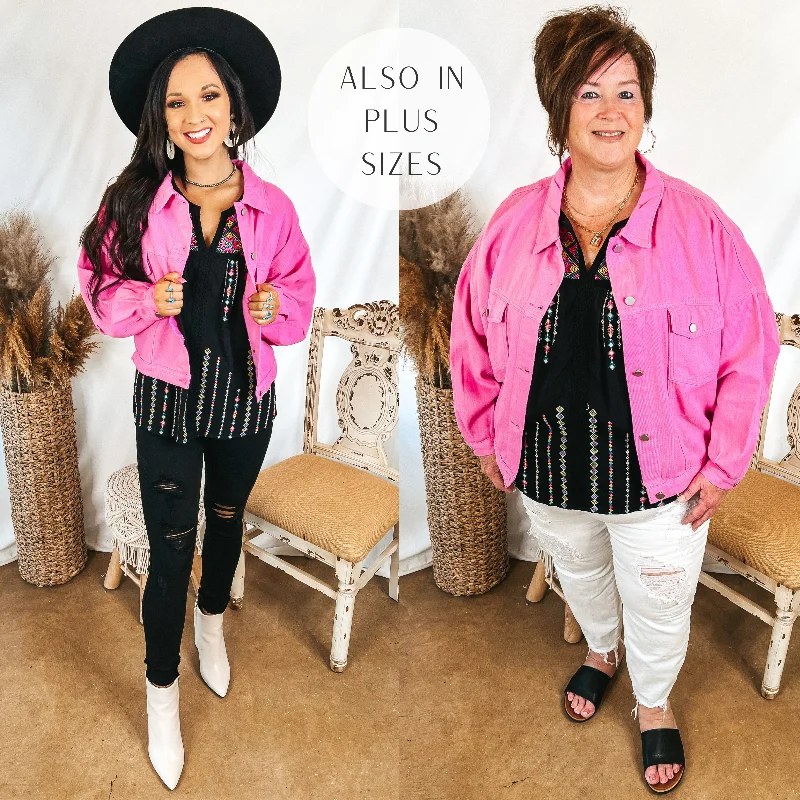 Sustainable Fashion Clothing For Women Very Confident Button Up Cropped Denim Jacket in Hot Pink