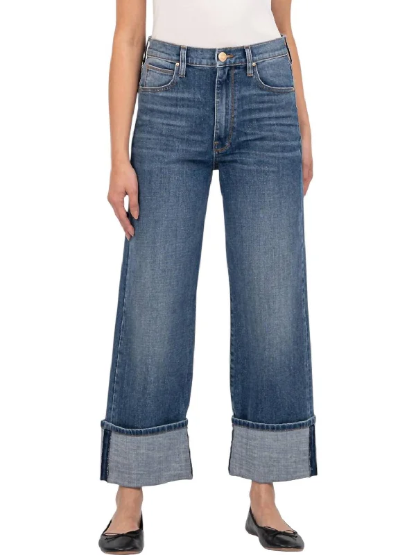 Women's Contemporary Apparel Sienna Wide Leg Roll Up Jeans In Alert