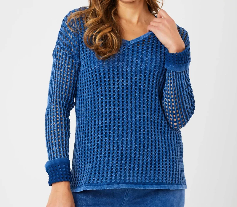 Women's Trendy Attire Crochet V-Neck Sweater In Denim