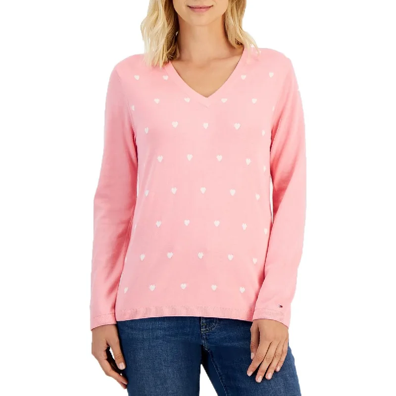 Women's Clothing For Special Occasions Womens Printed Knit V-Neck Sweater