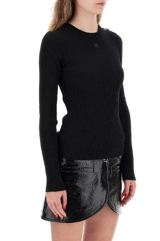 Women's Professional Clothes Courreges "ribbed Stretch Knit Pullover Sweater