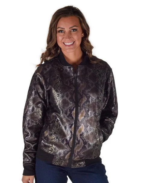 VIP Member Discount Cowgirl Tuff Womens Midweight Snakeskin Black Polyester Athletic Shell Jacket