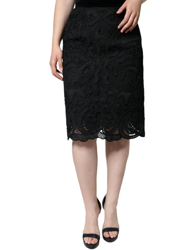 Elegant Clothing For Women Dolce & Gabbana  Floral Lace High Waist Pencil Cut Women's Skirt