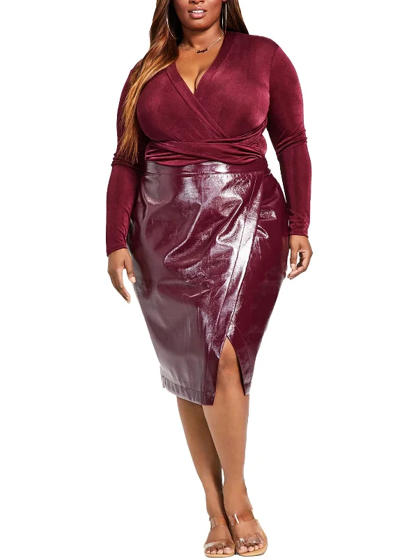 Women's Evening Wear Plus Womens Faux Leather Wrap A-Line Skirt