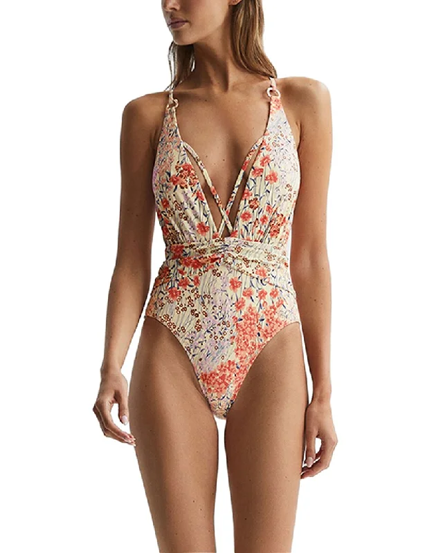 Women's Clothes Online Shopping Reiss Isla Floral Print Plunge Neck Swimsuit