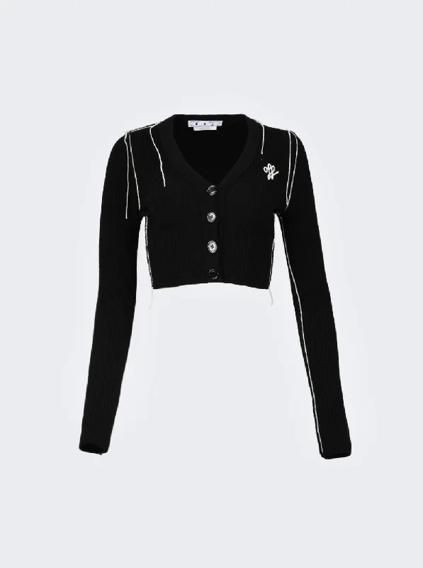 Women's Evening Attire Off-White Outline Crop Cardigan Black & White