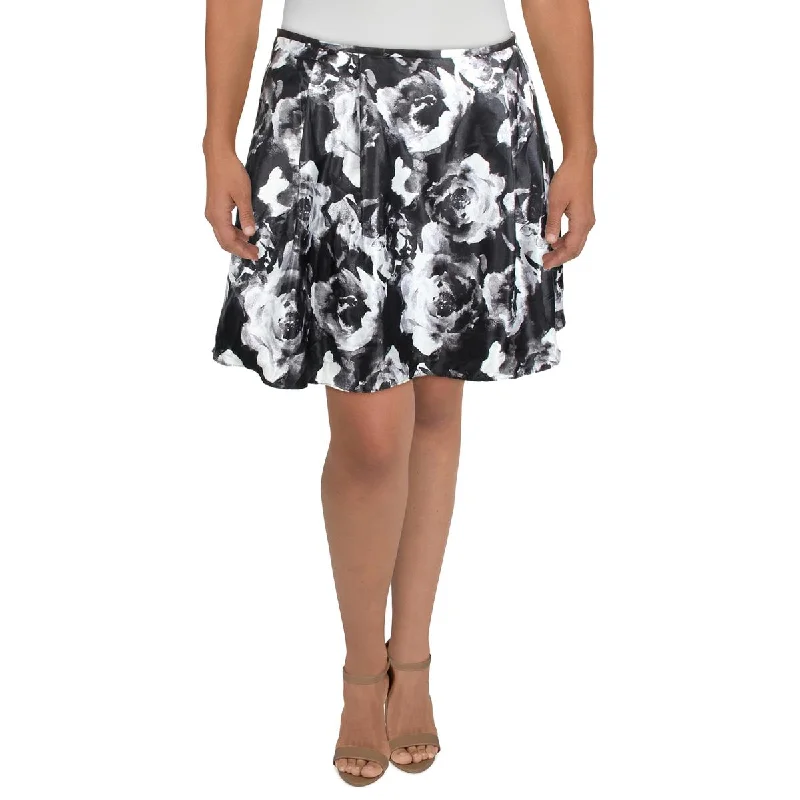 Women's Clothing Outfit Set Juniors Womens Satin Floral Print A-Line Skirt