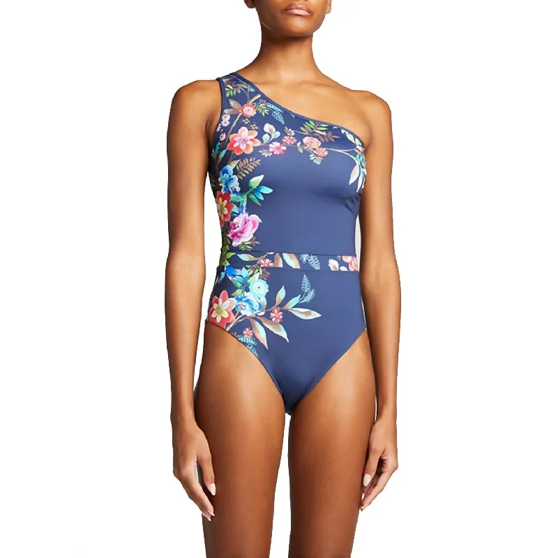 Women's Night-Out Outfit Bloom One Shoulder One Piece Swimsuit In Blue