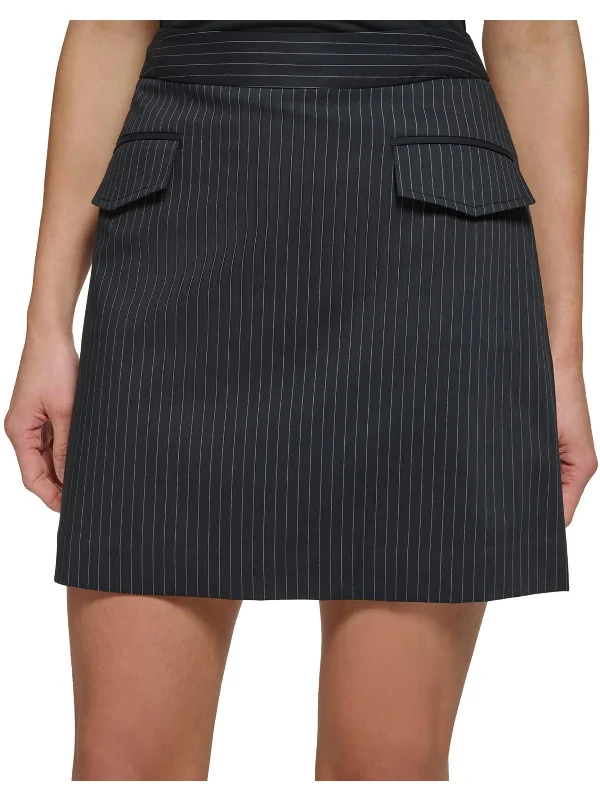 Casual Women's Clothing Petites Womens Mini Pinstripe A-Line Skirt