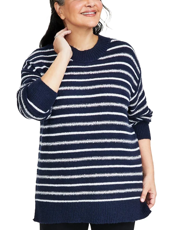 Elegant Women's Attire Plus Womens Knit Striped Pullover Sweater