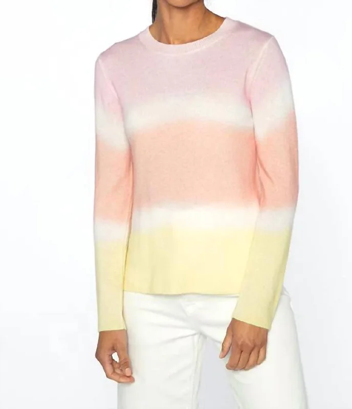 Women's Vacation Attire Painted Stripe Crew Sweater Top In Rosa