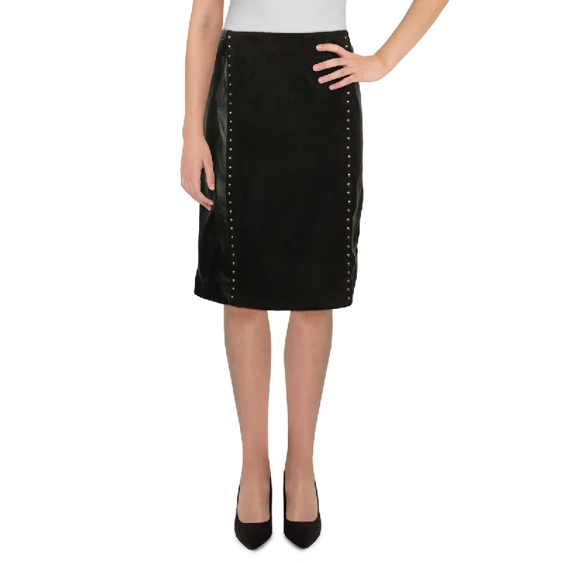 Tailored Clothing For Women Womens Faux Leather Studded A-Line Skirt