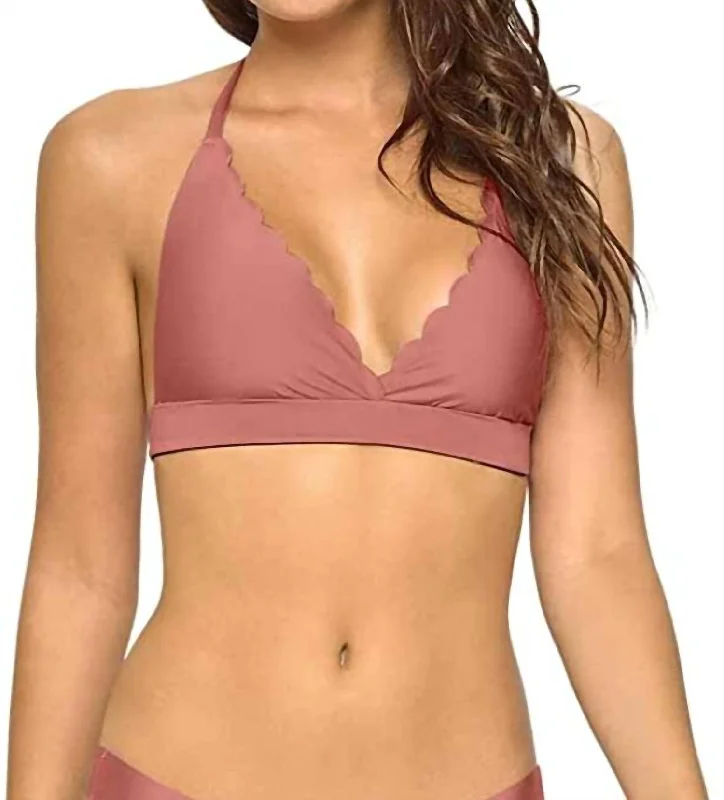 Women's Weekend Outfit Wave Adjustable Strap Reversible Seamless Halter Bikini Top In Dusty Rose