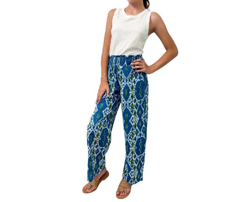 Luxury Women's Clothes Pull On Beach Pants In Turq Ikat