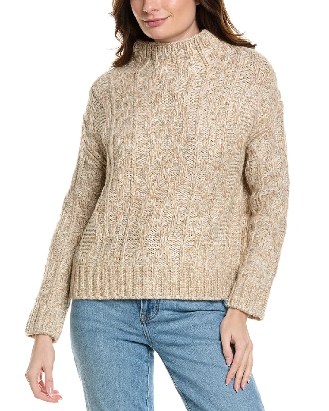 Women's Sporty Chic Clothes Vince Textured Cable Funnel Wool-Blend Sweater