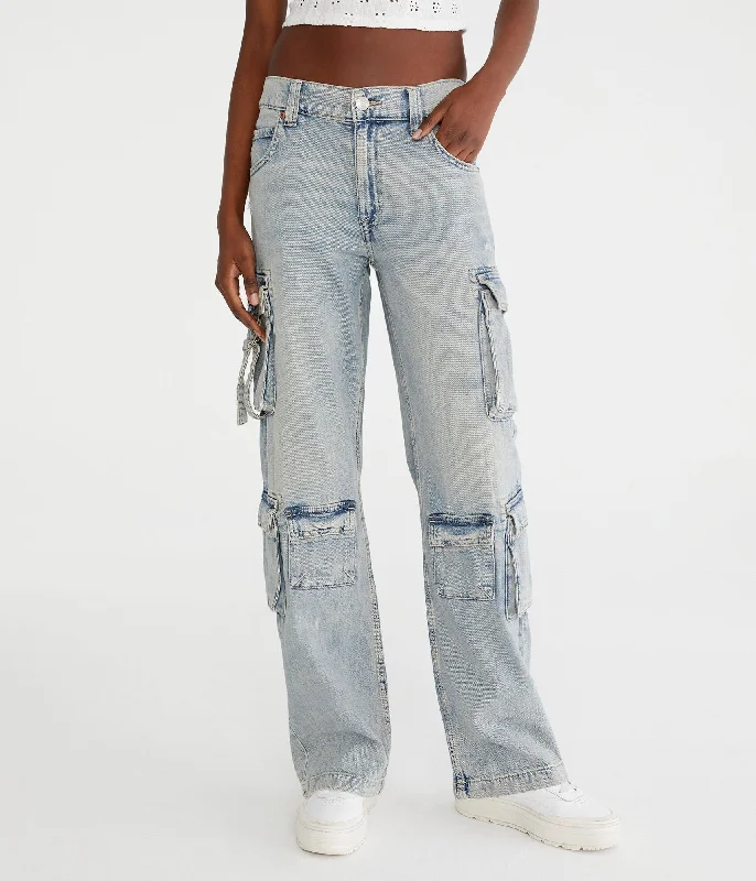 Women Apparel Aeropostale Low-Rise Wide Leg Cargo Jean