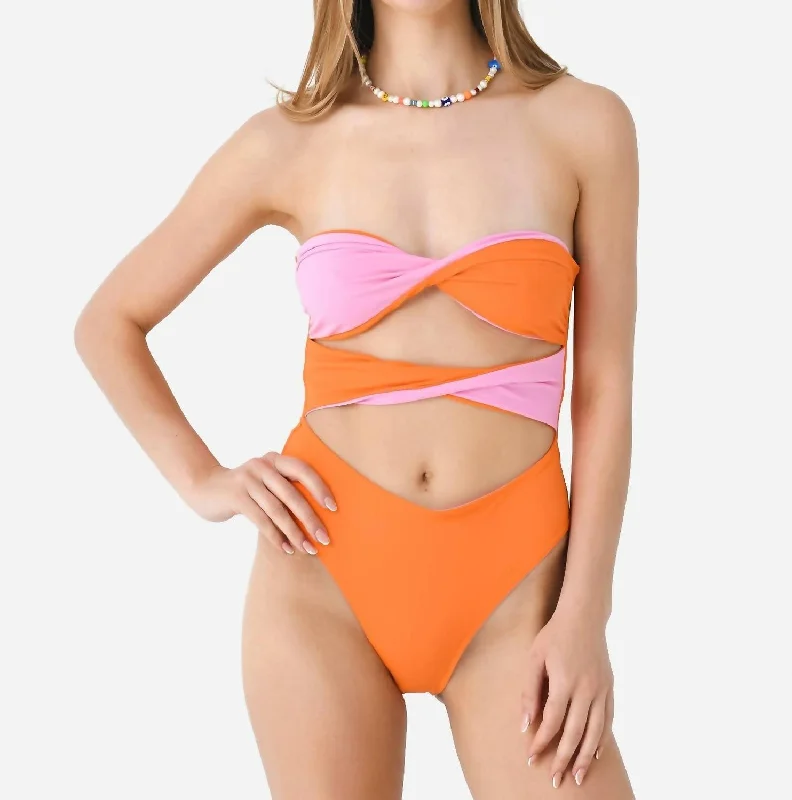 Women's Sporty Clothes Reversible Marlie One-Piece Swimsuit In Carnation Pink/clementine