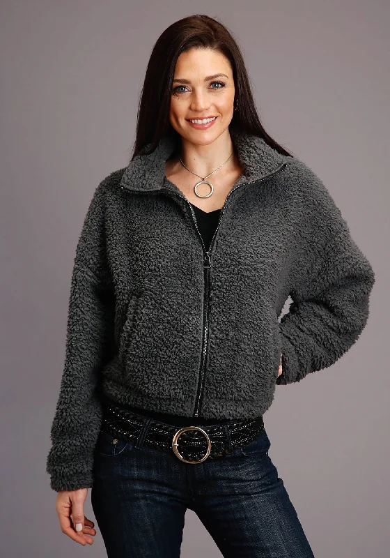 Women's Relaxed Clothes Stetson Womens Charcoal Polyester Fuzzy Teddy Bear Fleece Jacket