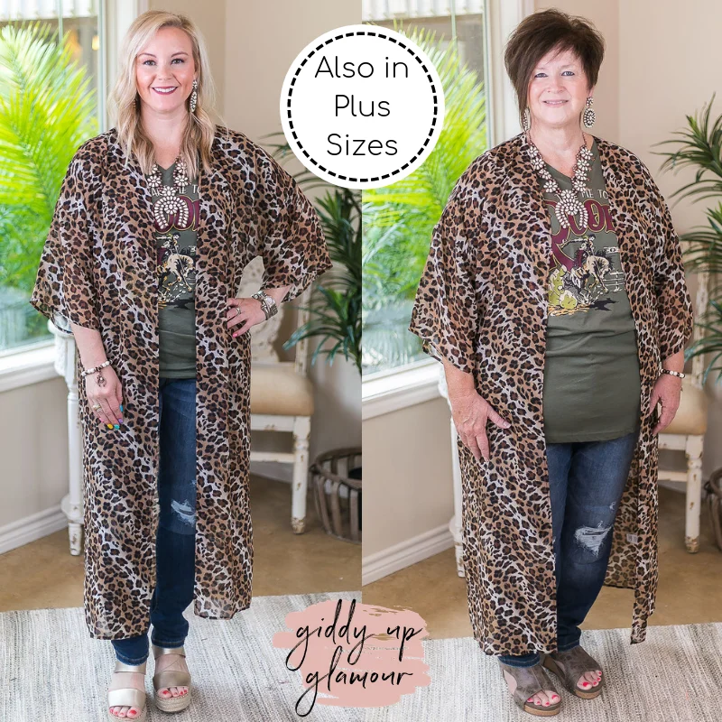 Women's Seasonal Attire Love Not Logic Long Sheer Duster Kimono in Leopard