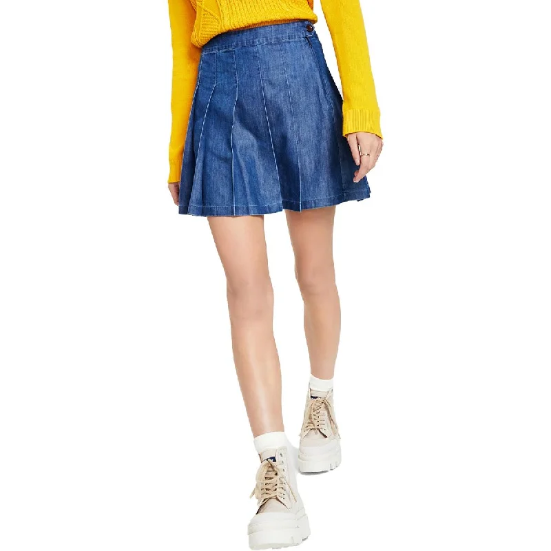 Women's Clothing For Outdoor Events Womens Pleated Mini Denim Skirt