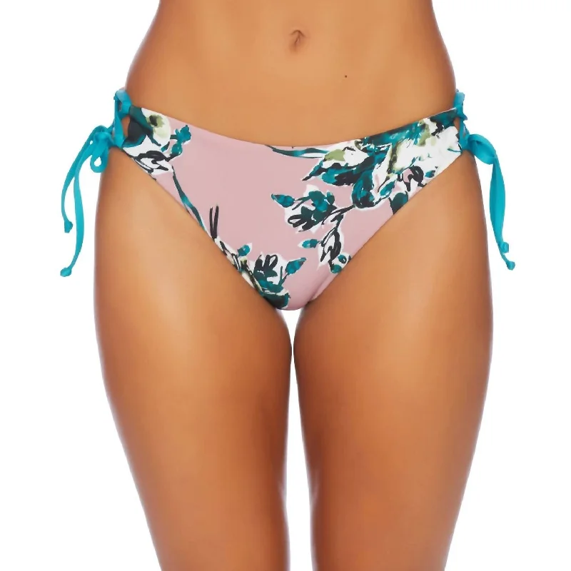 Stylish Clothes For Women Lace Side Bikini Bottom In Watercolor Floral Pink