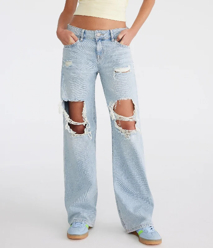 Stylish And Comfortable Clothing For Women Aeropostale Low-Rise Baggy Wide Leg Lightweight Luxe Jean