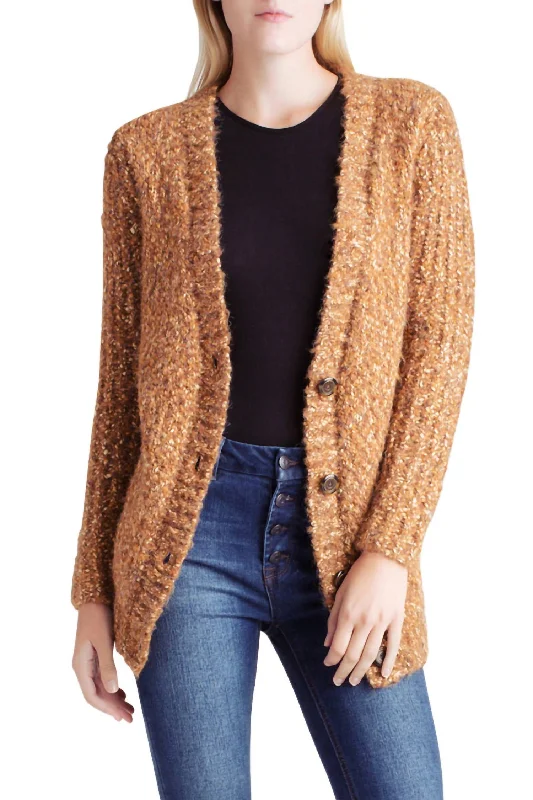 Best Online Clothing Boutiques Twisted Slub Boucle Long Sleeve Cardigan In Brown