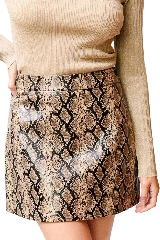 Women's Office Clothing Leather Mini Skirt In Snake Print