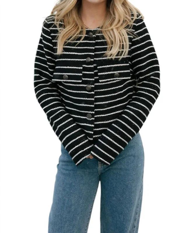 Women's Workout Garments Tweed Stripe Cardigan In Black