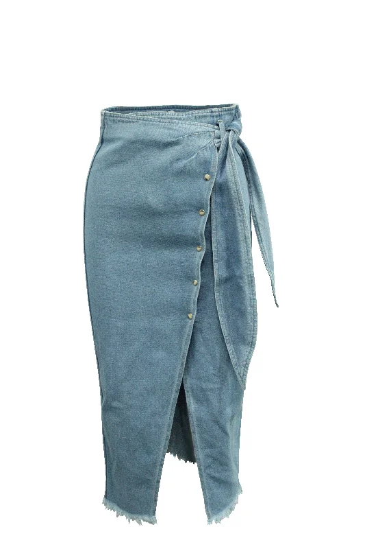 Women's Trendy Outfits Nanushka Wrap Skirt in Light Blue Cotton Denim