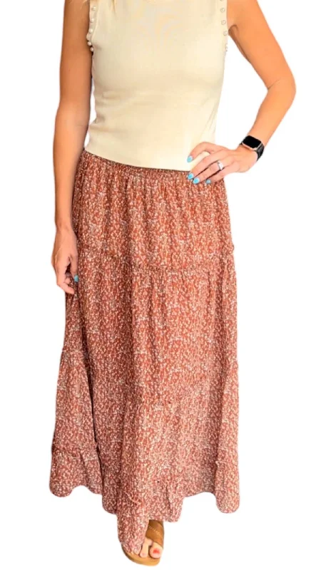 Women's Active Outfit For Fitness Mix Floral Maxi Skirt In Tan