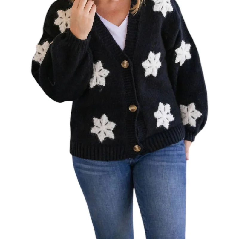 Women's Stylish Outdoor Outfit Snowflake Cardigan In Black